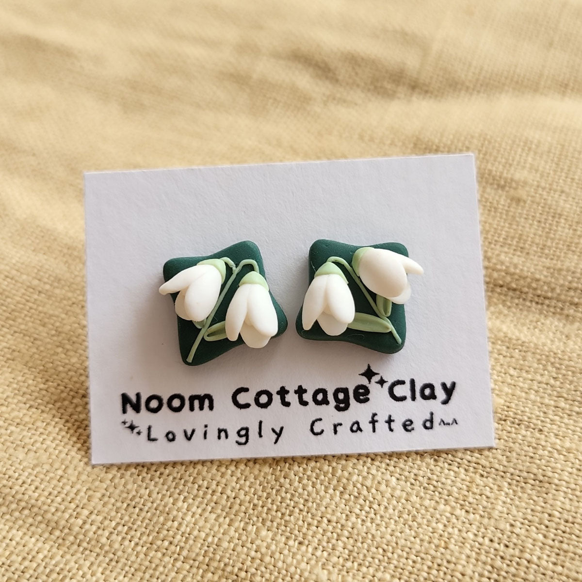 Handmade Snowdrop flower stud polymer clay earrings - Rankų darbo auskarai smeigtukai su snieguolių motyvais