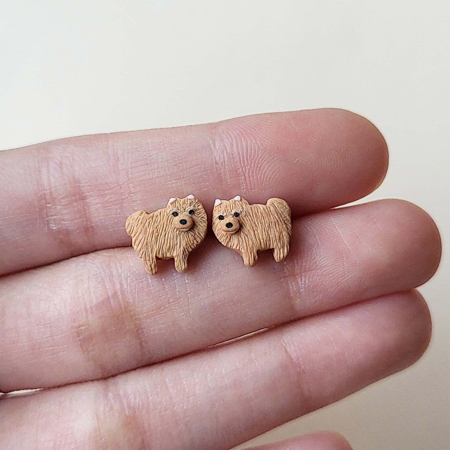 brown Spitz dog stud earrings
