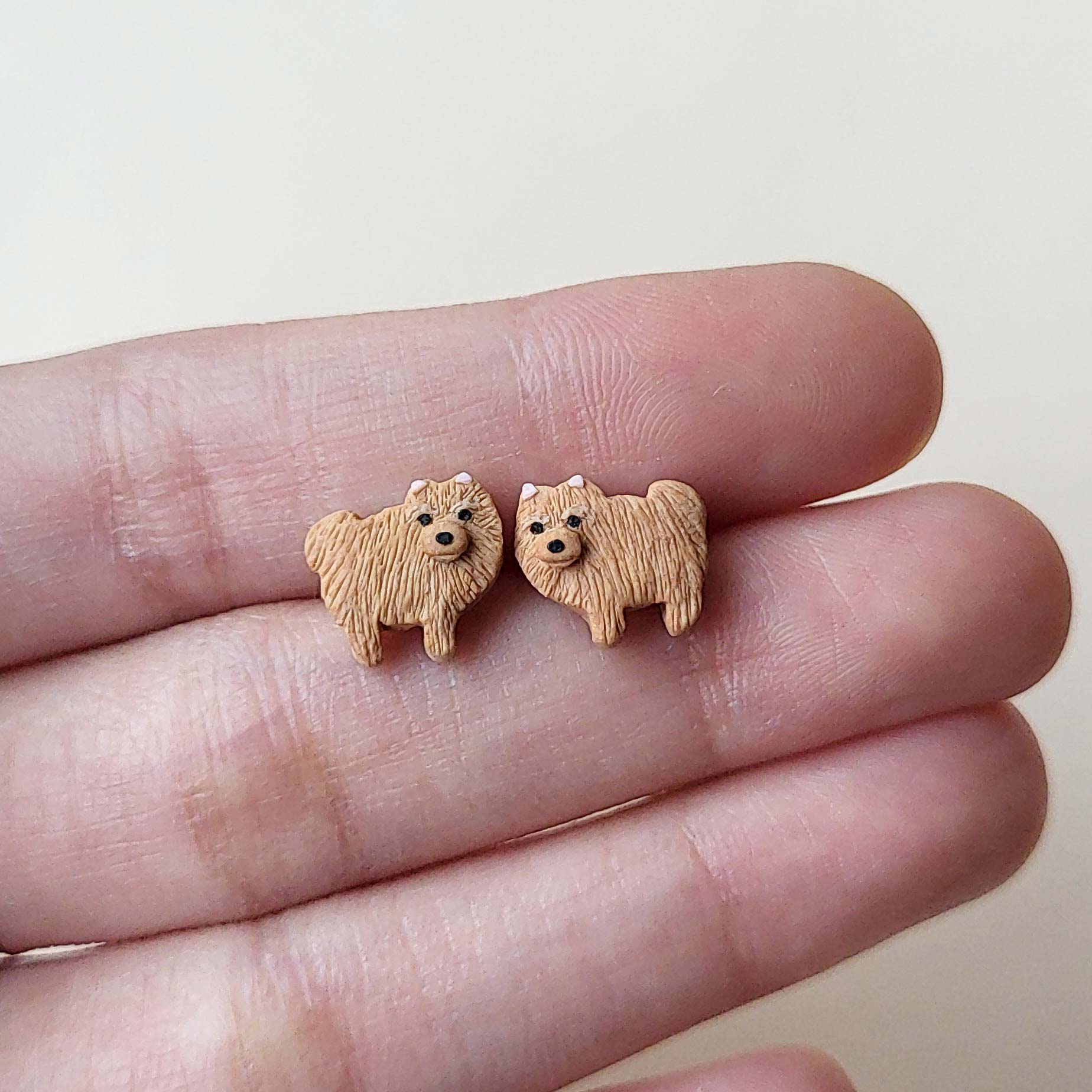 brown Spitz dog stud earrings