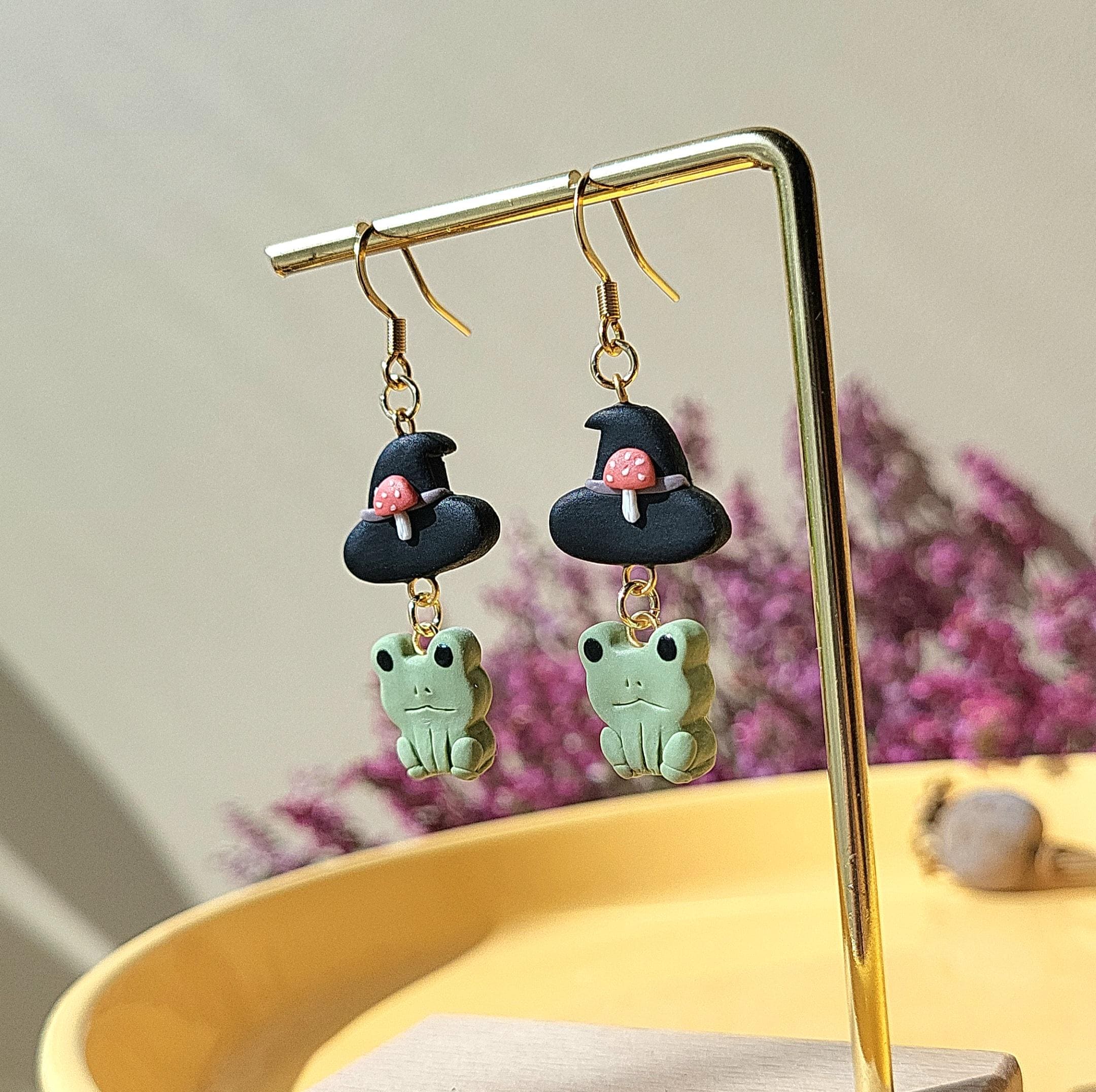 Cute spooky Halloween frog earrings