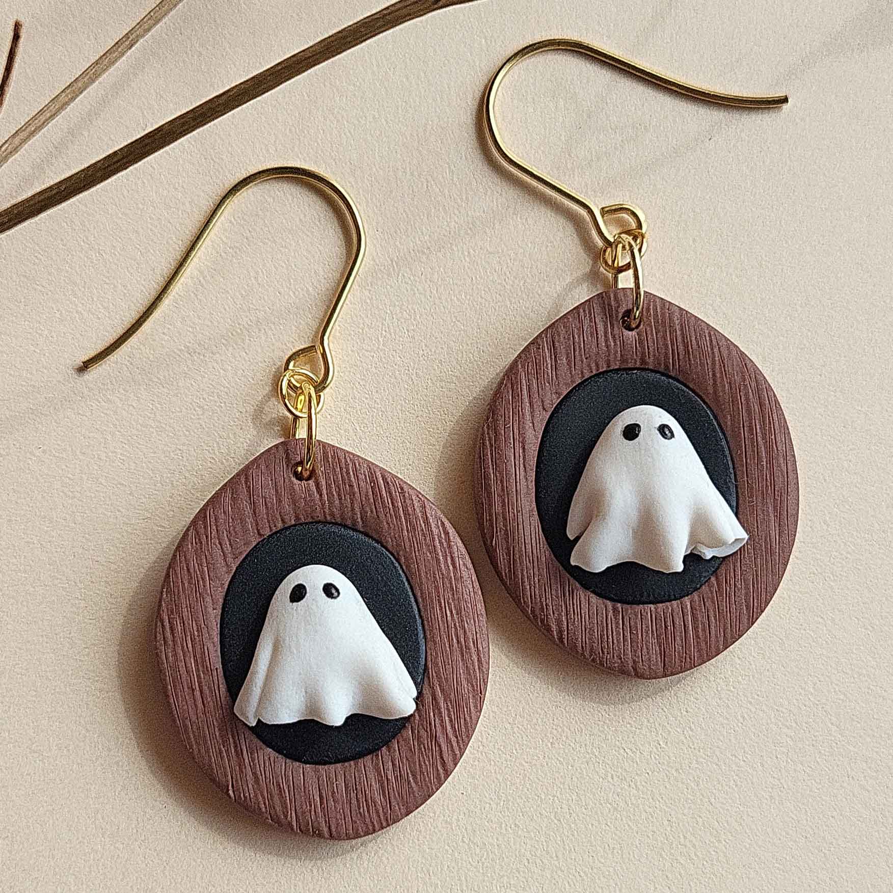 Dangle ghost Halloween polymer clay earrings
