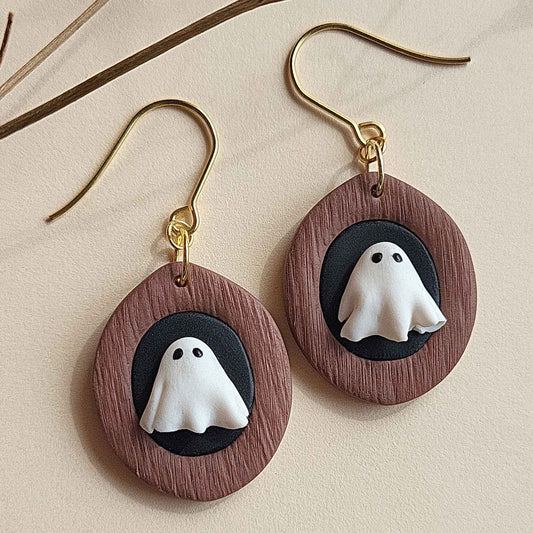 Dangle ghost Halloween polymer clay earrings