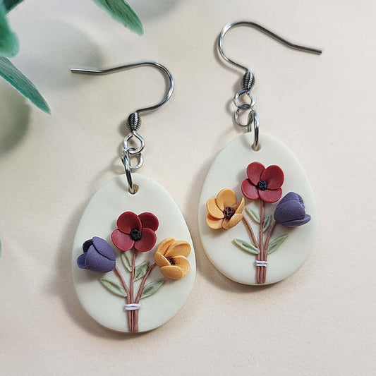 Handmade polymer clay flower earrings - Rankų darbo auskarai su gėlėmis