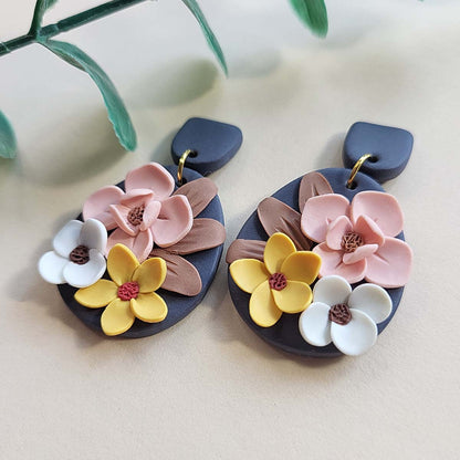 Boho polymer clay earrings handmade gift for women - Rankų darbo auskarai su gėlėmis