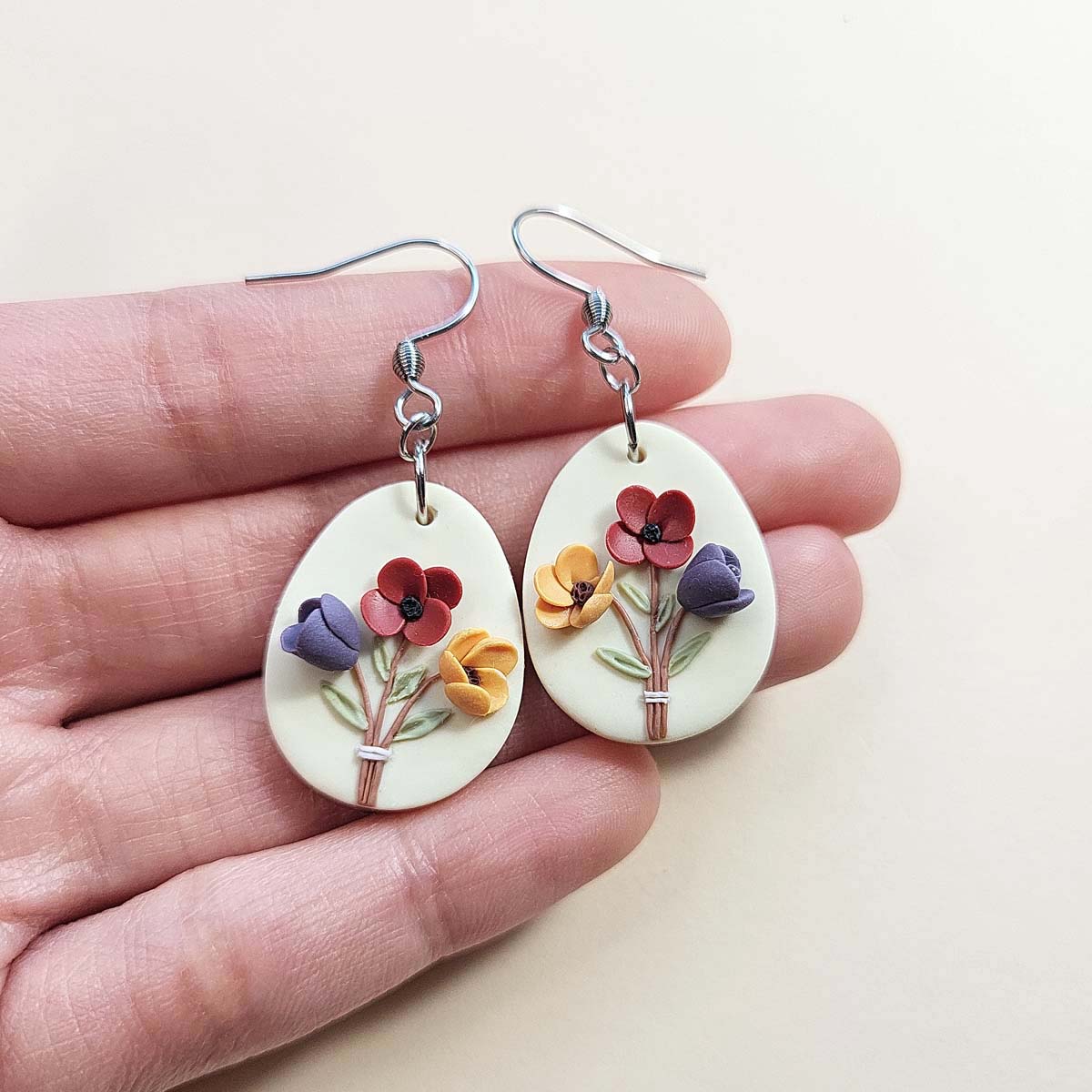Cute polymer clay floral earrings - Rankų darbo auskarai su gėlėmis