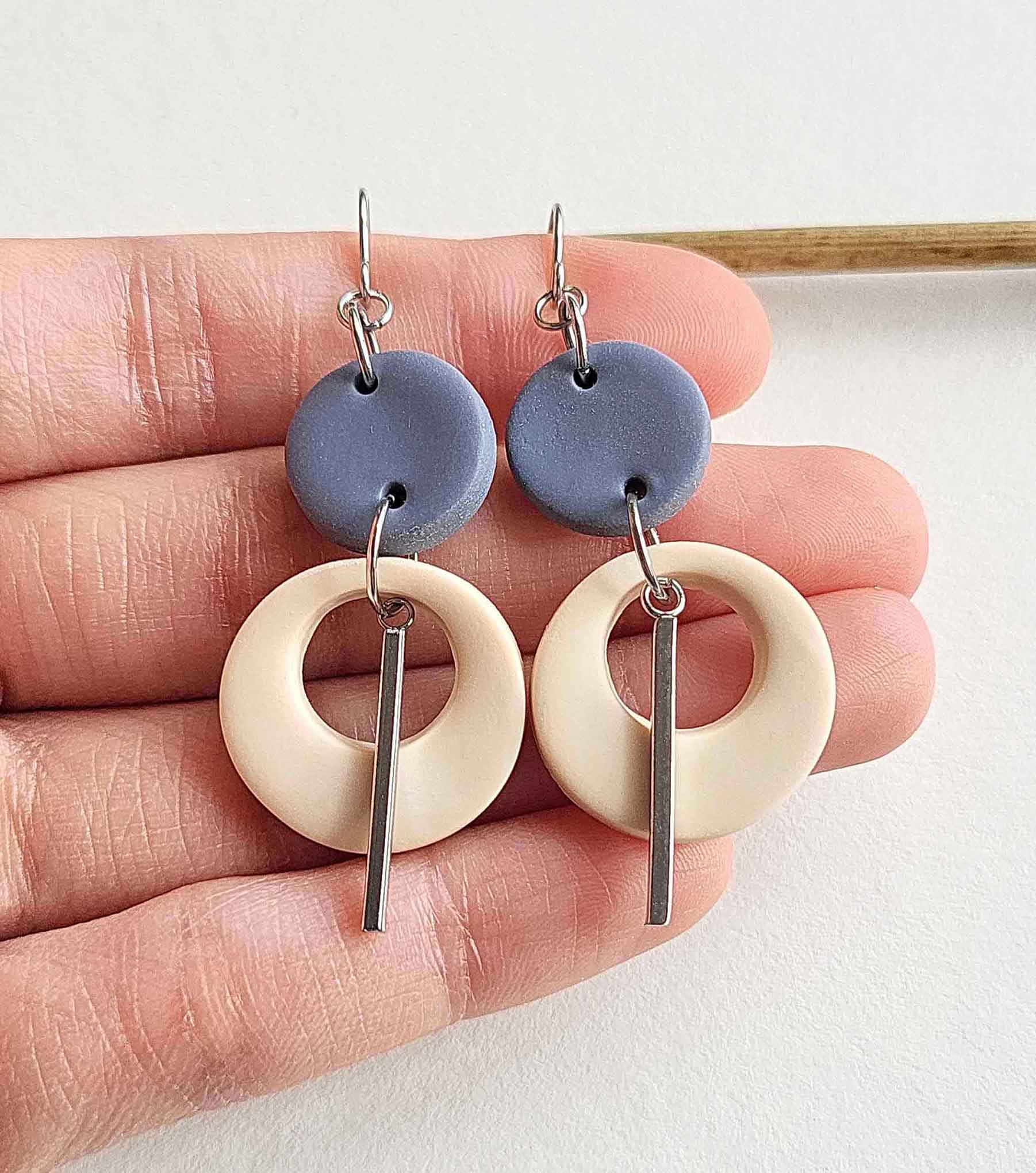 Trendy clay earrings in neutral colors