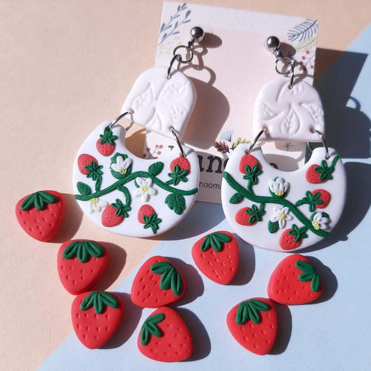 Dangle strawberry polymer clay earrings