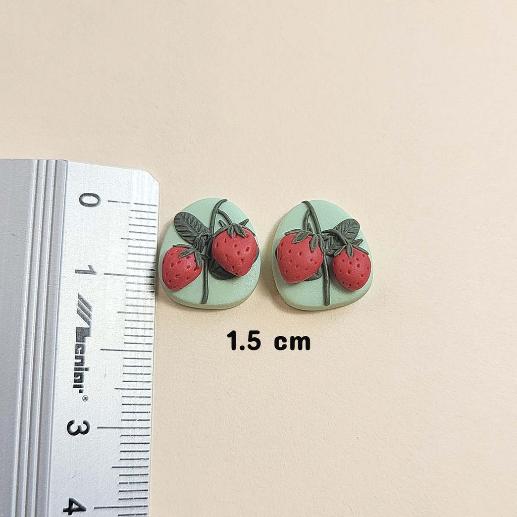 Strawberry stud earrings - Rankų darbo auskarai su braškėmis