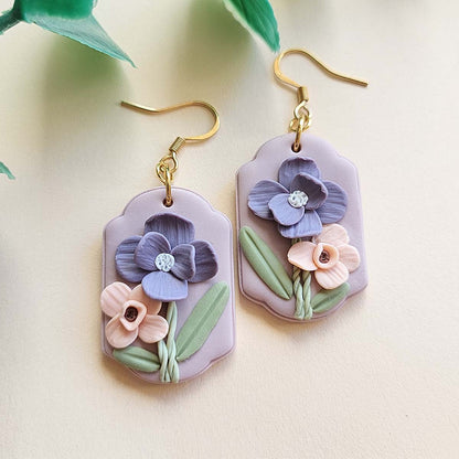 Cute handmade flower polymer clay earrings for women - Rankų darbo auskarai „Gėlės“ iš polimerinio molio