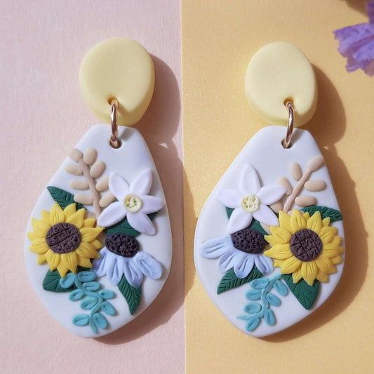 Polymer clay sunflower earrings