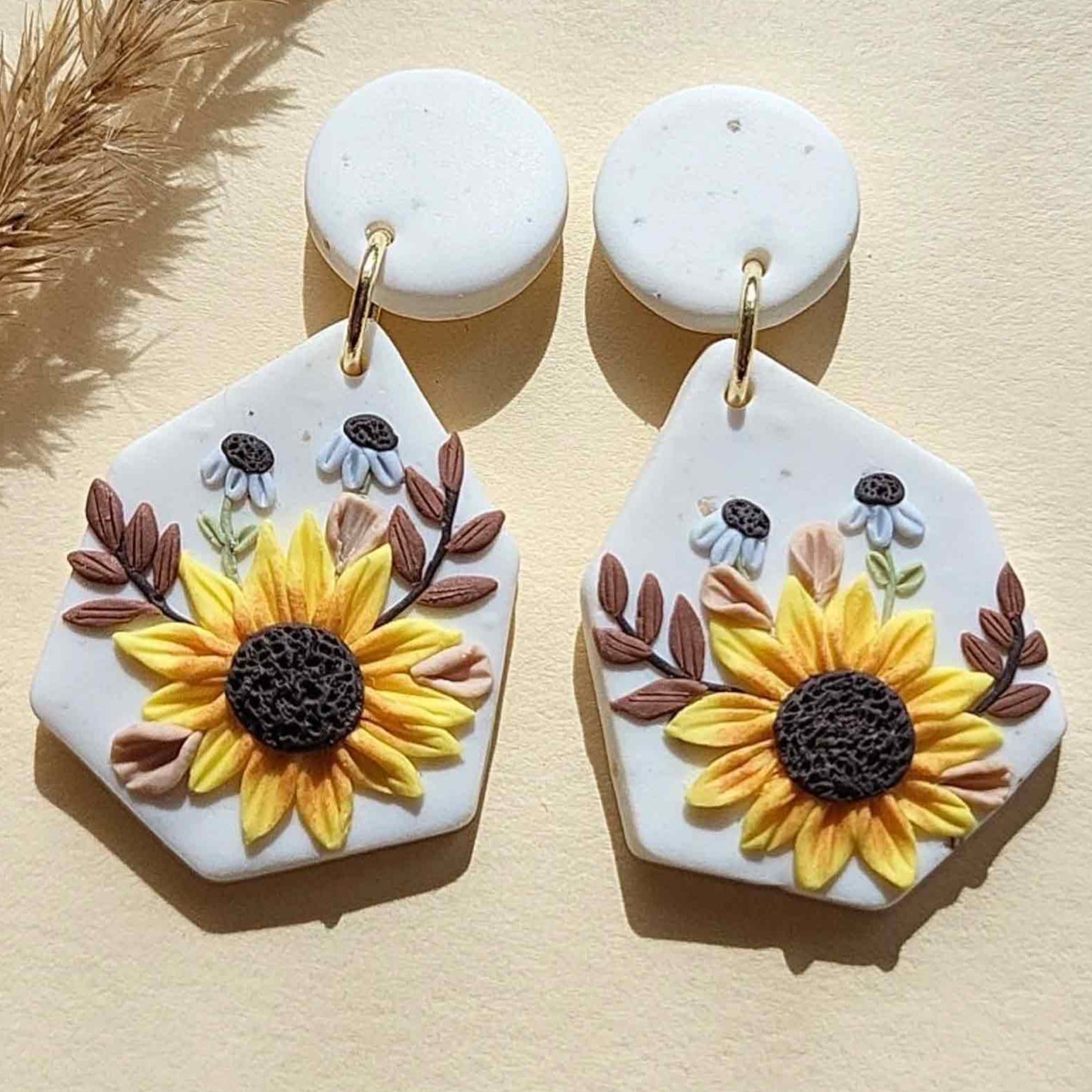 Sunflower polymer clay earrings for women