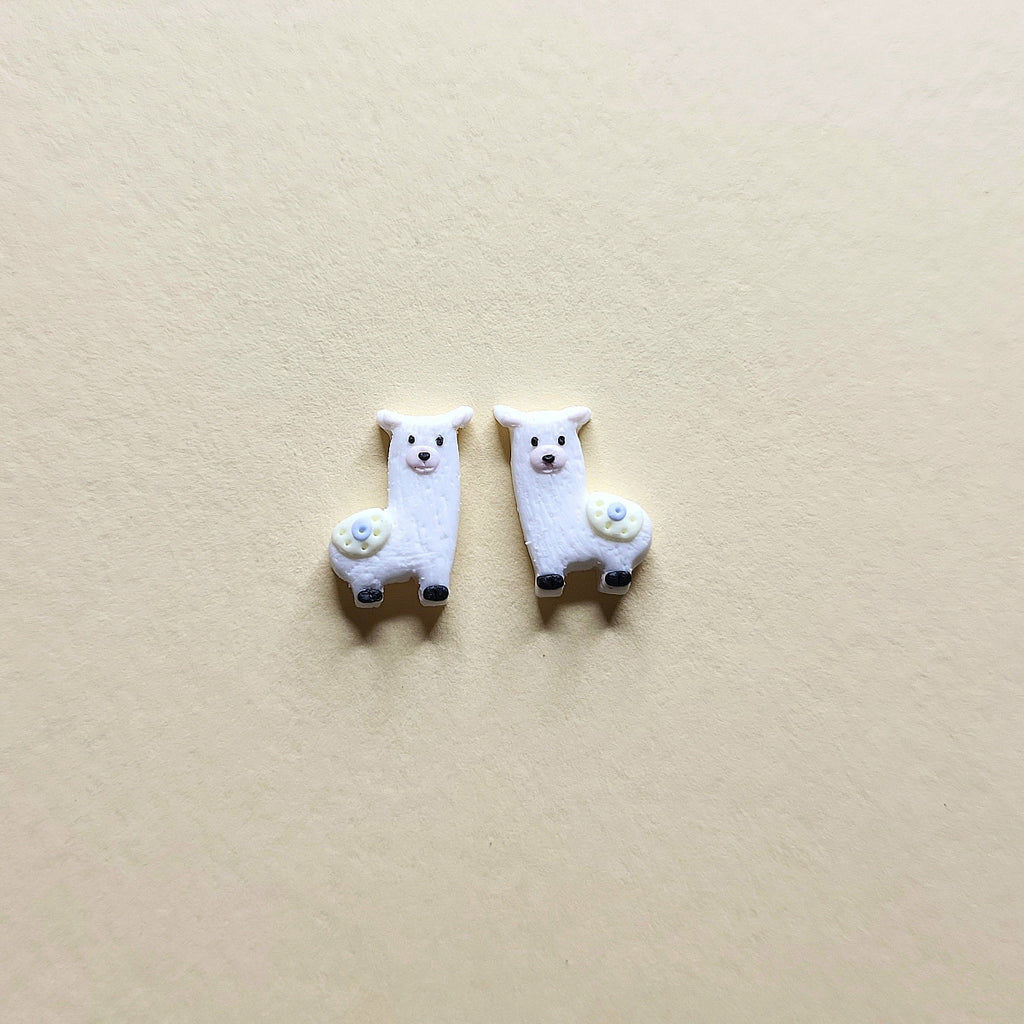 Handmade tiny llama stud earrings for girls 
