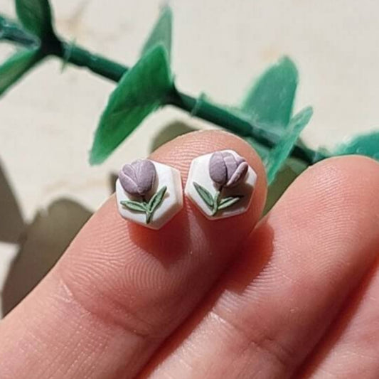 Tiny Tulip flower stud earrings polymer clay