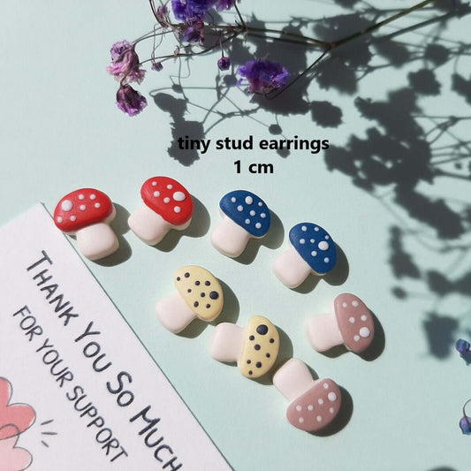 Tiny mushroom stud earrings - Rankų darbo auskarai smeigtukai su grybu