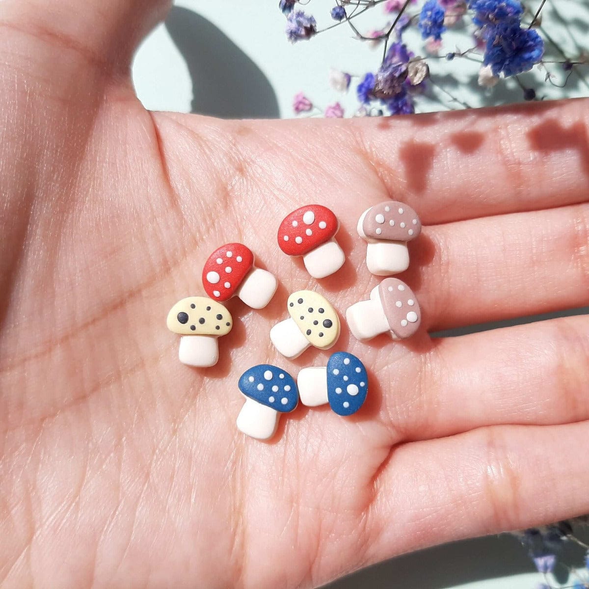 Tiny mushroom stud earrings