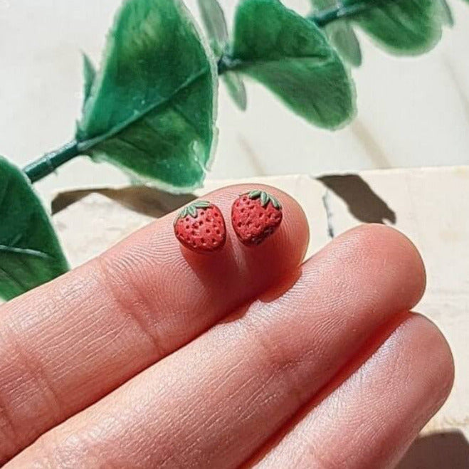 Tiny wild strawberry stud earrings