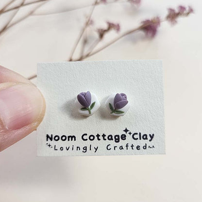 Cute purple tulip stud earrings handmade summer jewelry
