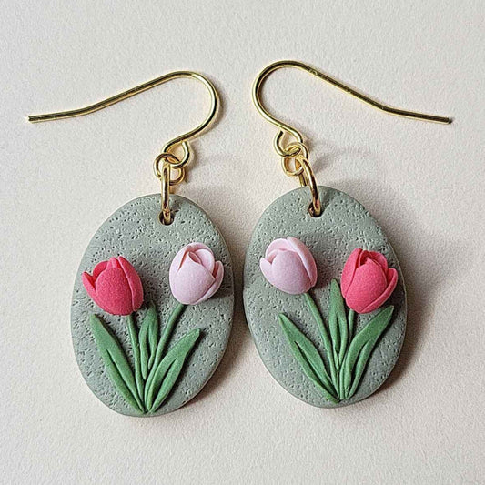 Tulip flower polymer clay earrings - Rankų darbo auskarai su tulpėmis
