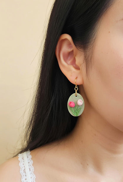 Handmade Tulip flower polymer clay earrings for women - Rankų darbo auskarai su tulpėmis