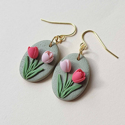 Delicate tulip flower polymer clay earrings - Rankų darbo auskarai su tulpėmis