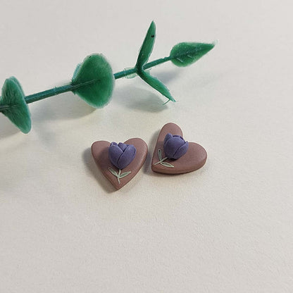 Purple Tulip stud earrings handmade - Rankų darbo auskarai su violetine tulpe