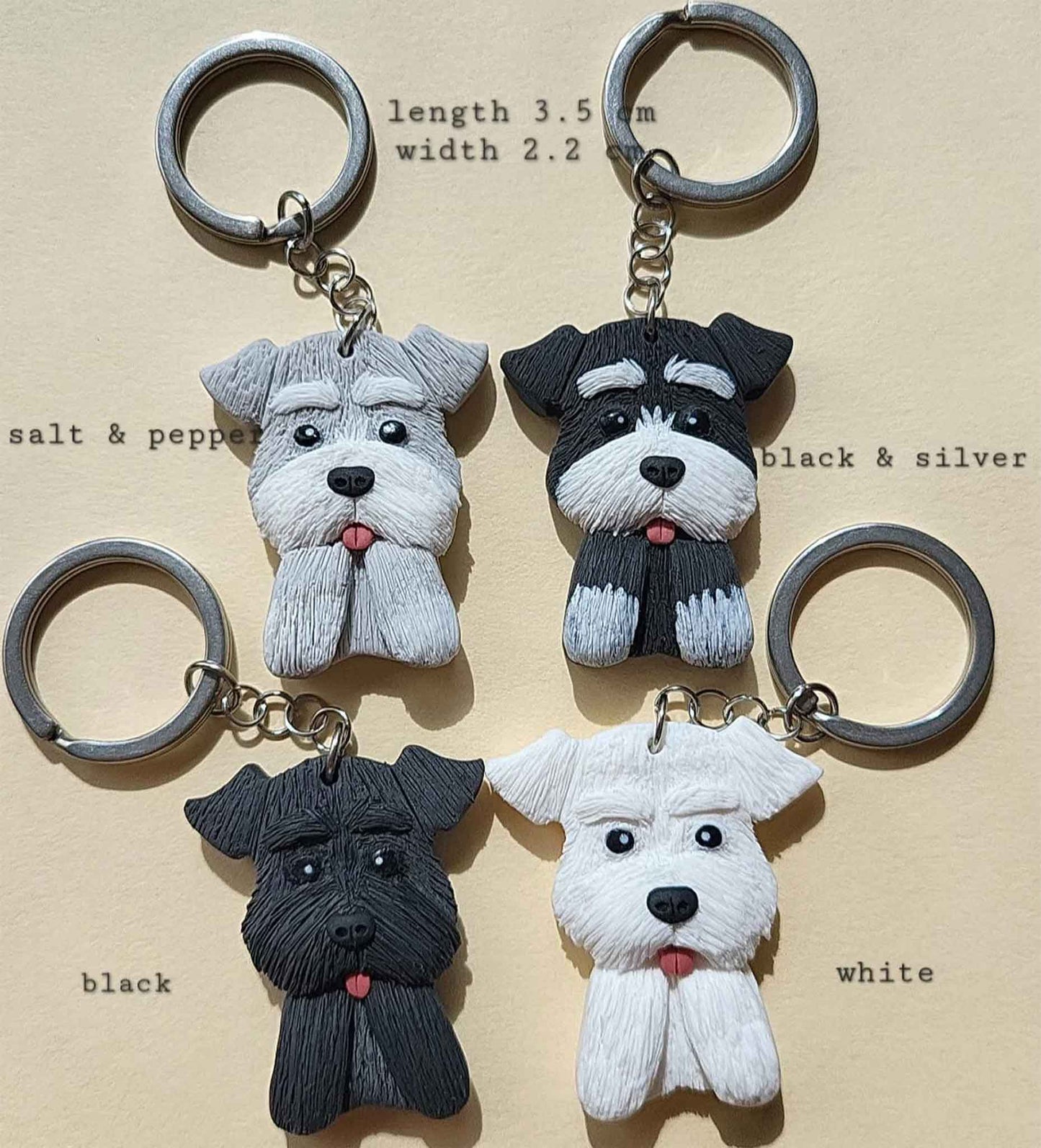 Schnauzer dog keychain, polymer clay dog gift – Rankų darbo raktų pakabukas su šnauceriu