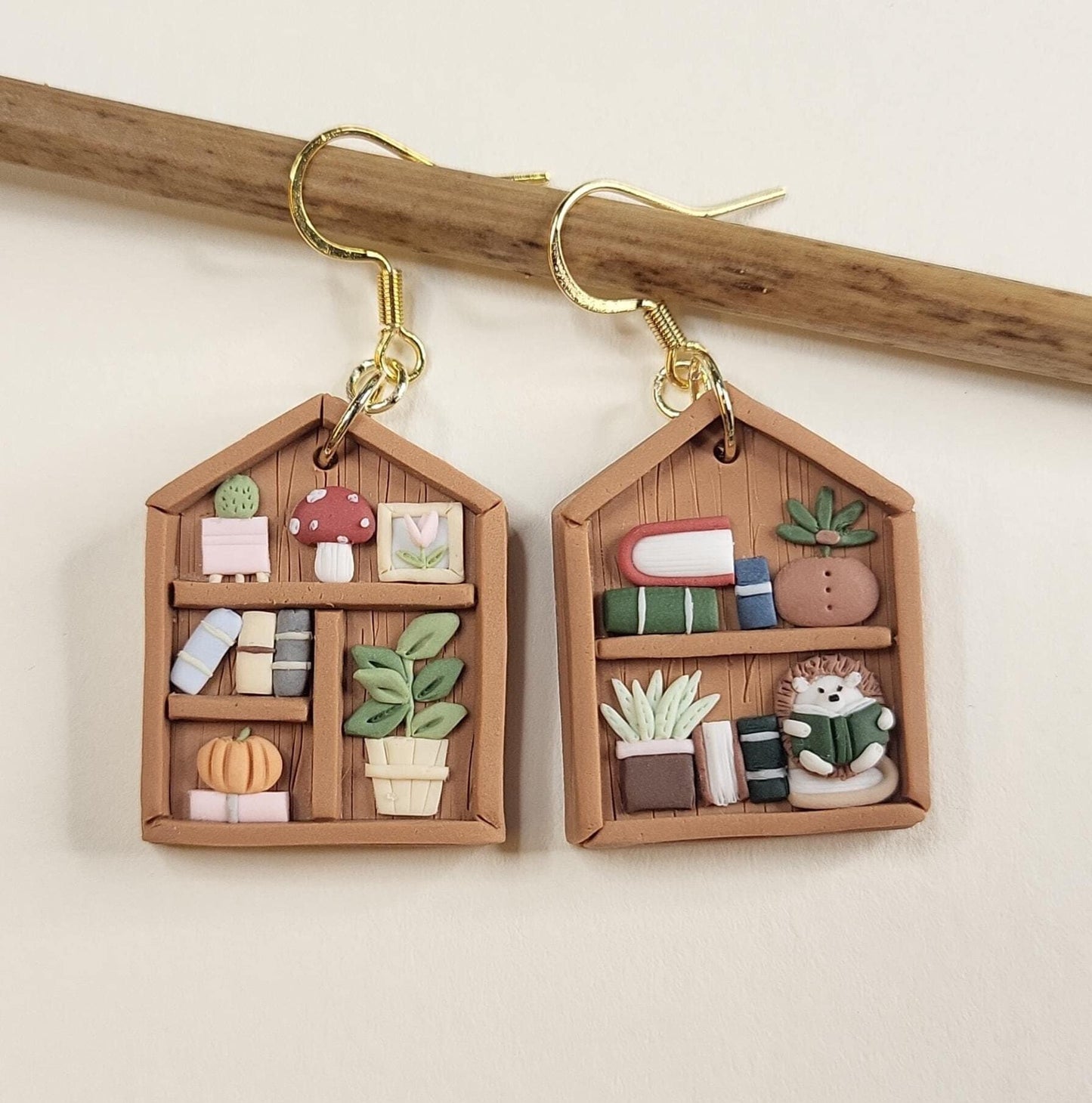 Cute bookshelf earrings handmade