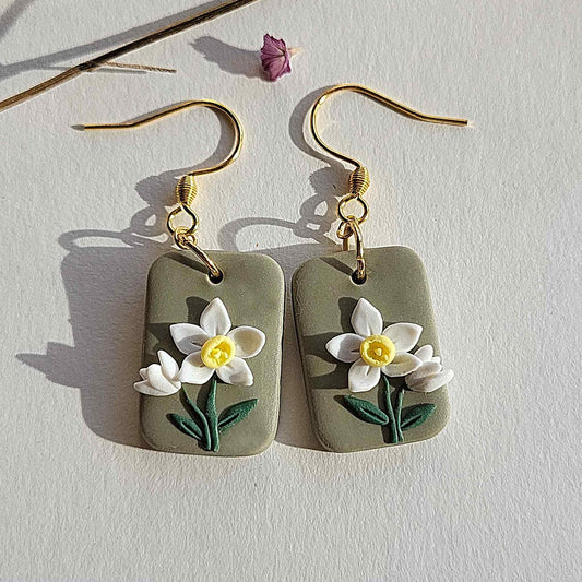 Handmade Daffodil earrings clay