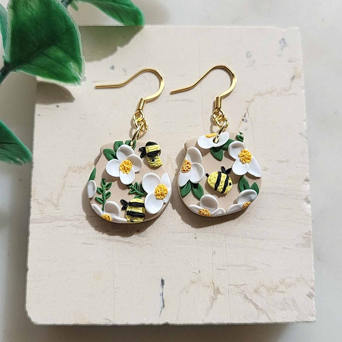Dangle floral earrings clay