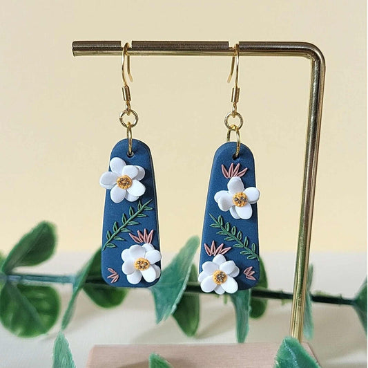 White fairy flower polymer clay earrings