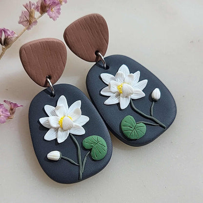Polymer clay white floral earrings