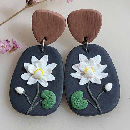 White Lotus flower earrings handmade - Rankų darbo auskarai su baltu lotosu