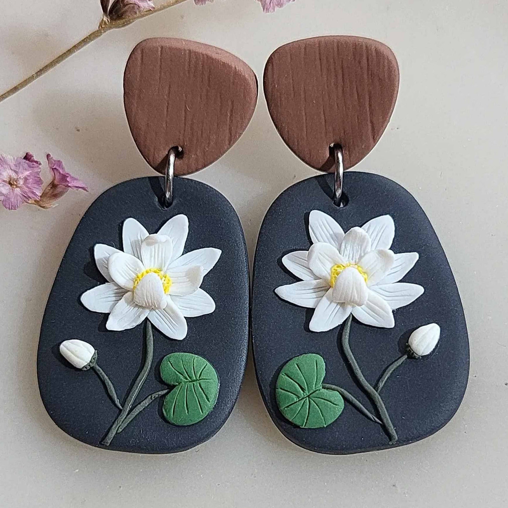 White Lotus flower earrings handmade