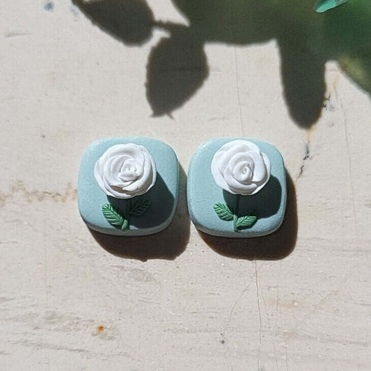 Small white rose stud earrings