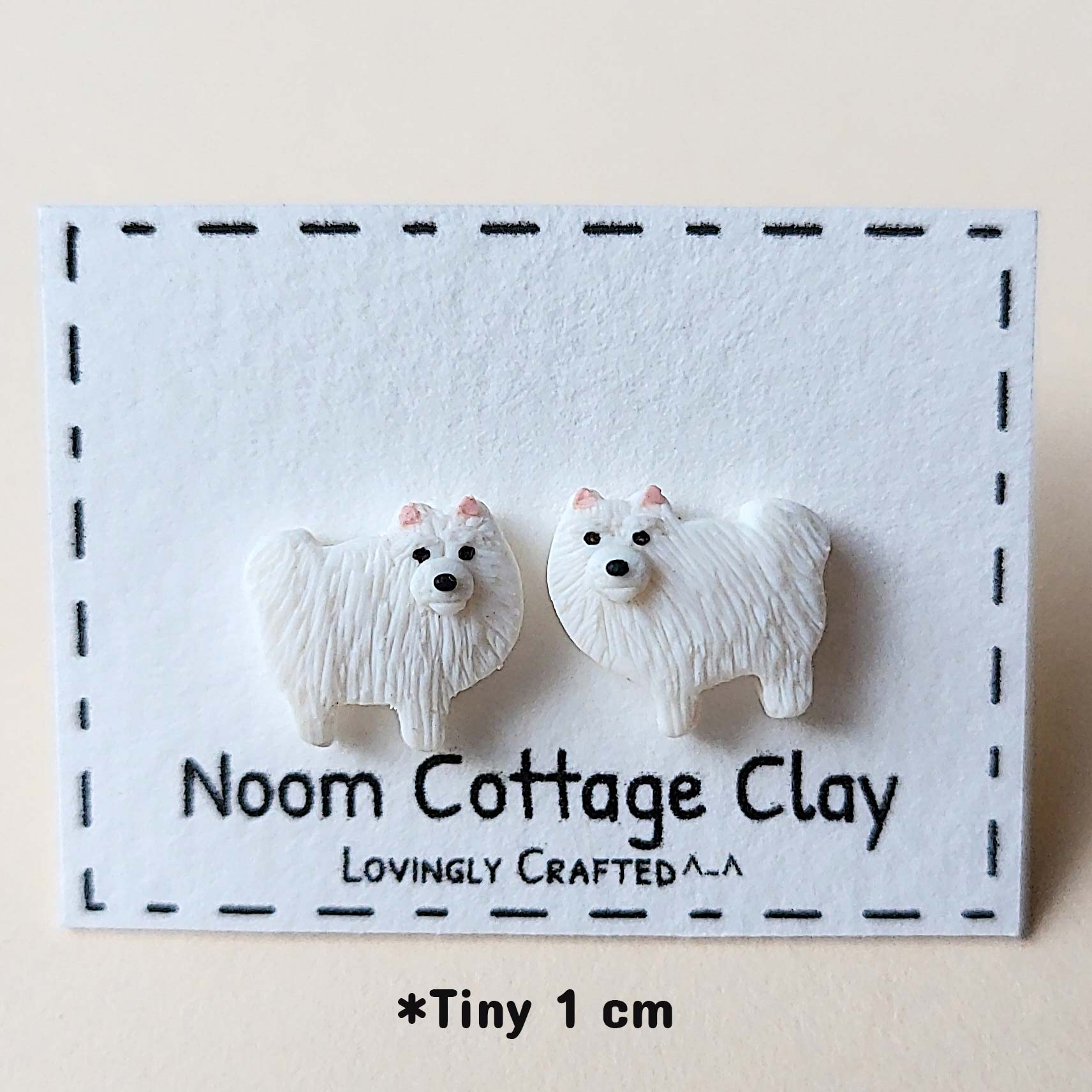 White Spitz dog stud earrings