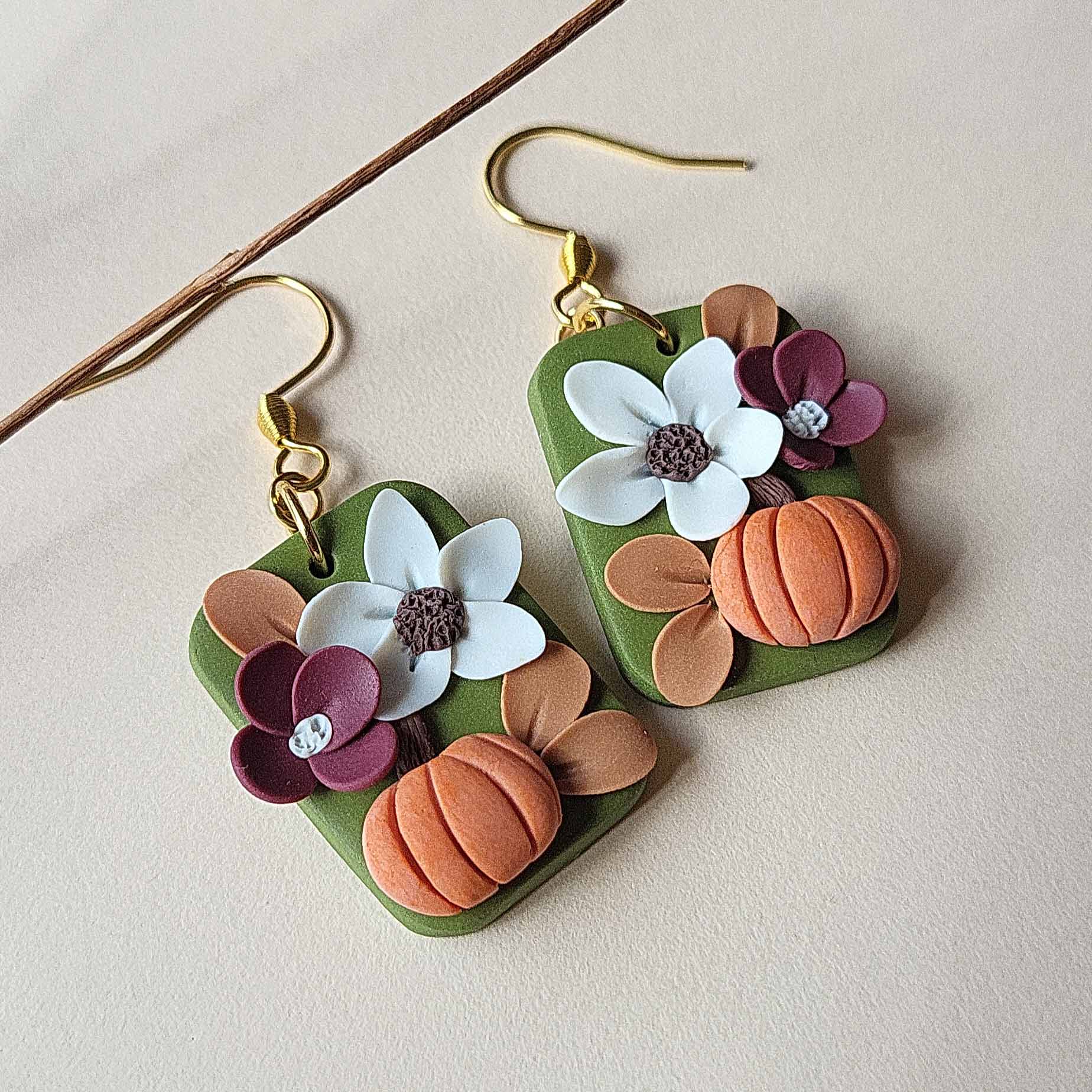 Beautiful floral clay earrings - Autumn earrings 