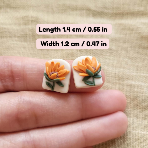 Cute yellow flower stud polymer clay earrings - Rankų darbo auskarai-smeigtukai „Geltona gėlė“