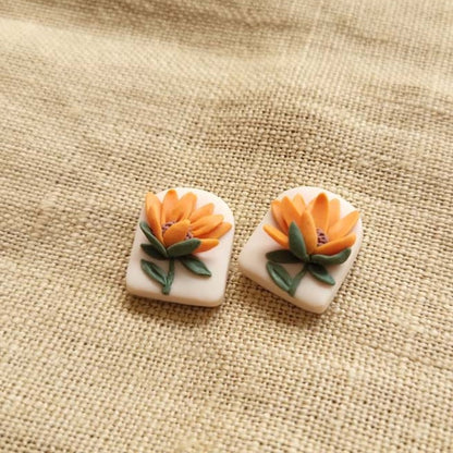 Cute yellow flower stud polymer clay earrings - Rankų darbo auskarai-smeigtukai „Geltona gėlė“