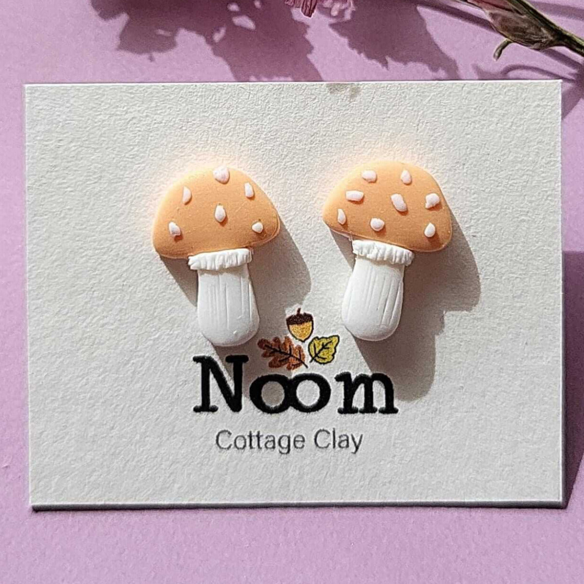 Yellow mushroom stud earrings polymer clay - Rankų darbo auskarai smeigtukai su grybais